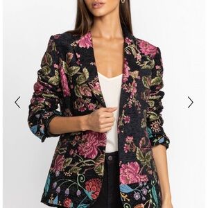 Johnny Was Black and Pink Jacquard Floral Blazer